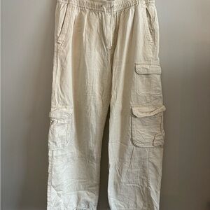 Old Navy Wide Leg High Waist Cargo Pants - Cream- Size L